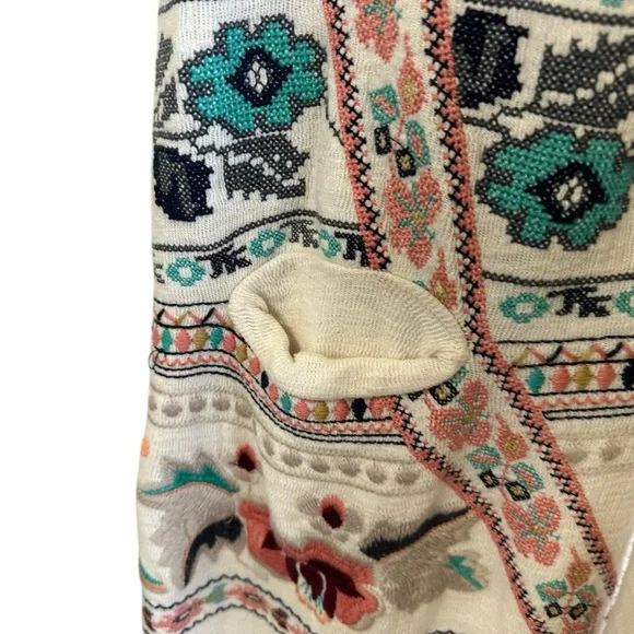 Biya Johnny Was Womens Hooded Embroidered Long Cardigan With Pockets Sz Small